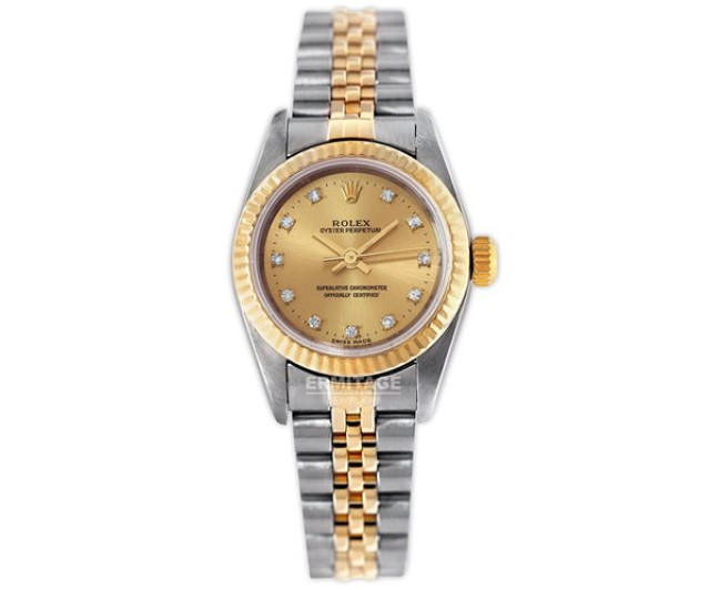 Rolex 67193 Yellow Gold & Steel on Jubilee, Fluted Bezel Champagne Diamond Dial